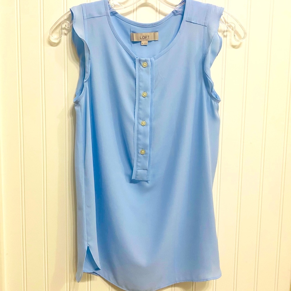 Loft light blue flutter sleeve blouse NWOT size xs